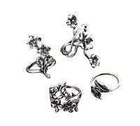 Pcs Argent Antique Mori Vigne Arbre Feuille Fleur Anneau Creux Ensemble Pour Les Femmes Rétro Vintage Argent Pile Anneaux Ensemble À La Mode Anneaux En Pour Les bagues (Silver, One Size)