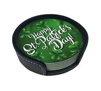 Pcs Dessous de Verre en Cuir pour Boissons avec Support Happy St Patricks Day Green Clovers Coaster Sets Boisson Table Tasse Dessous de Verre pour Salon Cuisine Café Décor