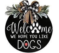 Pcscevcr Panneau de bienvenue pour porte d'entrée, 30,5 cm, en bois avec carreaux de buffle et plantes vertes, décoration printanière et été