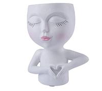Pcscevcr Pot de fleurs en forme de visage humain, joli pot de fleurs en résine avec drainage, petit pot de fleurs pour plantes grasses, pour décoration de jardin (blanc)