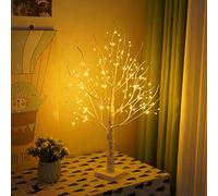 Pcscevcr Sapin de Noël en bouleau avec lumières, 60 cm, bonsaï pré-éclairé avec 144 lumières LED, fonctionne avec piles, décoration de Noël, maison, fête de mariage