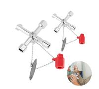 pcsfoe Lot De 2 Cle Triangle,Clé Triangle,Clé Multifonction,Cle Pompier,Cle Universelle,Clé Universelle,Pour Compteur Électrique D'eau Et De Gaz, Ouverture D'armoire, Clé Carrée Universelle (Argent)