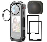 PCTC Cage magnétique en aluminium 360 x 5 avec protège-verres rotatifs et protecteur d'écran pour Insta360 X5, interface magnétique à dégagement rapide avec 2 supports de griffe et filetages de 6,35