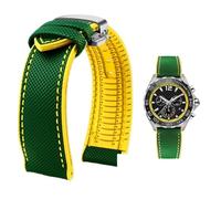 PctkeLsend Bracelet de montre étanche en toile et caoutchouc for homme, 19-24 mm, compatible avec Breitling, Omega, IWC, Citizen, TUDOR et Hamilton(Green Yellow silverB,19mm)