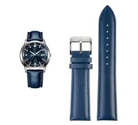 PctkeLsend Bracelet de montre universel en cuir de vachette bleu foncé de 18 à 22 mm(Blue silver buckle,19mm)