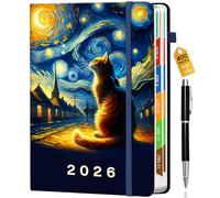 Pcuntslo Agenda académique 2026, format A5, 400 pages, semainier, de janvier à décembre 2026, pour étudiant, enseignant, 6 pages par semaine, carnet de rendez-vous, pour l'école (chat étoilé)