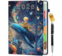 Pcuntslo Agenda académique 2026, format A5, 400 pages, semainier, de janvier à décembre 2026, pour étudiant, enseignant, 6 pages par semaine, carnet de rendez-vous, pour l'école (baleine bleue)