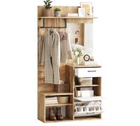 PCXWTLN Ensemble de garde-robe avec miroir, armoire avec miroir, banc à chaussures, armoire à chaussures, avec 1 tiroir et 2 armoires, garde-robe compacte pour votre entrée, blanc, 100 x 38,5 x 190 cm