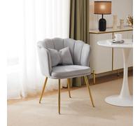 PCXWTLN Fauteuil de salon, de coiffeuse, de salle à manger, en velours, rembourré, avec dossier en pétale et pieds en métal plaqué or, pour chambre à coucher, Esszim (gris)