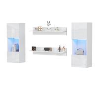 PCXWTLN Lot de 4 étagères murales - Éclairage intelligent contrôlé par l'application - Surface brillante et portes en verre trempé - Pour salon - Compatible TV - Blanc