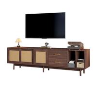PCXWTLN Meuble TV bas pour téléviseur jusqu'à 75" - En rotin MDF marron - Multifonction - Pour salon et chambre à coucher - 190 x 40 x 52 cm