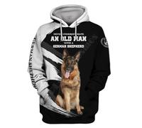 PCYFBEKL Ne sous-Estimez jamais Un Vieil Homme avec Un Berger Allemand, Sweat à Capuche imprimé en 3D, Pull, survêtement de Rue, Amour Chien-XL