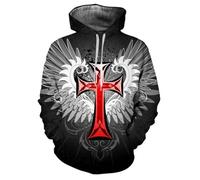 PCYFBEKL Sweat à Capuche à Motif Croix de Jésus pour Homme, imprimé chrétien en 3D, Manches Longues, décontracté, surdimensionné, pour l'automne-L