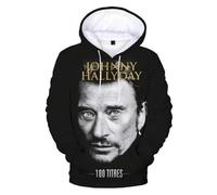 PCYFBEKL Sweat à Capuche Johnny Hallyday, Chanteur de Rock français, imprimé en 3D, pour Homme et Femme, décontracté, Tendance, surdimensionné, Style Hip-hop-XXL