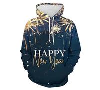 PCYFBEKL Sweat à Capuche pour Homme, Motif « Bonne année », imprimé Feux d'artifice colorés en 3D, Manches Longues, décontracté, Ample-L