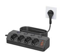 PD 20W Prise avec Fiche Plate, FDTEK Multiprise d'angle avec Interrupteur, Multiprise 4 Prises avec 2 USB C et 2 USB A, Prise de Protection Contre Les Surtensions avec Câble de 2M pour la Maison