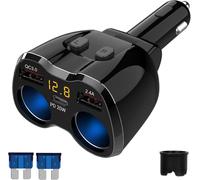 Pd 3.0 Cigarette Lighter Socket Adapter 150 W, Qc 3.0 & Usb C 12 V/24 V Dc Car Cigarette Lighter Charger Quick Charge With Voltmeter Separate Switch For Iphone, Ipad, Samsung, Gps, Etc