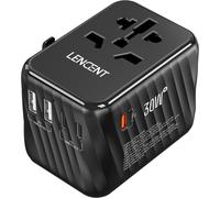 PD 30W Universal Travel Adapter International Plug with 3 USB-C and 2 USB-A Fast Charge Adapter Global France to US Canada UK AUS China Japan Ireland,Type A/C/G/I,Black