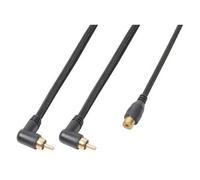 PD Connex Câble Audio Cordon 2x RCA Mâle Coudé/1x RCA Femelle - 0,3m - Idéal pour Relier votre Ordinateur Portable, votre TV, Tablette, Smartphone… Noir