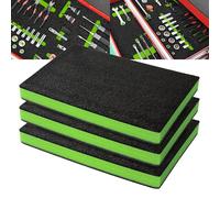 PD Mousse pour Boîte à Outils, 45,7x30,4x5cm (Noir/Vert, Lot de 3) | Inserts en Polyéthylène pour Étuis et Caisses à Outils