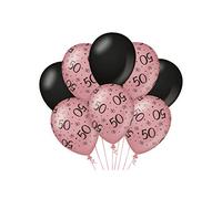 PD-Party 7024407 Fête Ballons | Party Balloons | Naturel Caoutchouc (Latex) | Célébration | Décorations - 50, Paquet de 8, Rose/Black, 30cm Longueur x 30cm Largeur x 30cm Hauteur