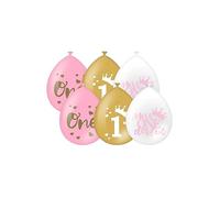 PD-Party 7036590 Anniversaire Fête Ballons | Party Balloons | Naturel Caoutchouc (Latex) | Célébration - First Birthday Girl, Paquet de 6, Multicouleur, 30cm Longueur x 30cm Largeur x 30cm Hauteur