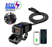 PD QC3.0 - chargeur rapide USB pour moto, guidon 60W, double prise USB avec interrupteur, voltmètre, adaptateur d'alimentation étanche 12V Dual QC3.0 NO Volt