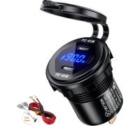 Pd Type C Dual Port 90w Car Charger Socket With Led Digital Voltmeter And Waterproof Switch For 12v-24v Cars Boats Motorcycle