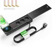 Pd20W 3 Way Tabletop Power Strip With Usb C Socket With Usb And 15W Wireless Charger Metal Cover Recessed Socket For Office Kitchen Office Black 2 Cable