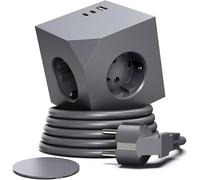 PD20W Cube multiprise avec USB C, 3 Prises, Cube avec Coussinet magnétique, multiprise 6 en 1, Adaptateur de Prise Murale avec rallonge de 1,5 m, pour Bureau, Maison, Gris