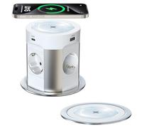 PD75W - Multiprise encastrable 9 en 1 - Avec USB C PD75W - 4 prises avec charge sans fil de 15 W - Prise encastrée Sewingvr pour plan de travail, bureau, cuisine, câble de 1,8 m - D 100 mm - Blanc