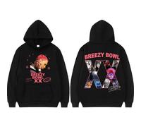 Pdaidou Sweat À Capuche du Rappeur Chris Brown Tour Breezy XX 2025 Merch Pull Imprimé Dessin Animé Hommes Et Femmes Sweat-Shirt À Manches Longues Mode Grande Taille Pull À Capuche-Black||x_l