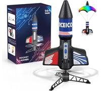 PDBEST Rocket Launcher for Kids with Parachute LED Light, Flight Altitude 200 Feet, Rechargeable Self-Launching Rocket Launch for Ages 8 to14 Gift for Kid Girl and Boys Blue