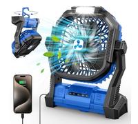 PDBEST Ventilateur Rechargeable 20000mah Ventilateur USB de Voiture Portable avec Lanterne LED, Ventilateur de Table à Batterie avec Port Type-C Parfait Pour le Camping, les Voyages et la Plage bleu