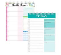 Pderlous Lot de 2 blocs-notes hebdomadaires et planificateurs d'aujourd'hui, 52 feuilles, non datés pour l'école et le bureau