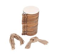 Pderlous Lot de 50 boules rondes en bois naturel avec 50 ficelles à peindre, décorations de Noël brutes à suspendre, disques vierges en bois naturel pour décoration rustique