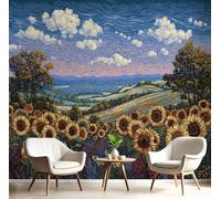 pdghsdkgjh Papier peint 3D intissé « Manoir de tournesols », motif champêtre, paysage floral, format XL, idéal pour chambre, salon ou fond TV, 430 cm x 300 cm.