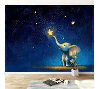 pdghsdkgjh Papier peint bleu à motif d'éléphant et d'animaux dans un ciel étoilé, effet 3D, idéal pour le salon, la chambre, la chambre d'enfant ou comme fond TV, 150 cm x 105 cm