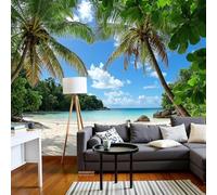 pdghsdkgjh Papier peint intissé style tropical, magnifique plage avec palmiers, fresque murale moderne XXL, bleu, pour salon et chambre, 250 cm x 175 cm