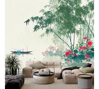 pdghsdkgjh Papier peint mural effet 3D style encre, motif forêt de bambous et fleurs, pour salon, chambre, chambre d'enfant ou décoration murale derrière la télévision, 150 cm x 105 cm