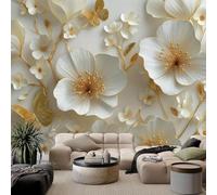 pdghsdkgjh Papier peint mural en relief blanc représentant des papillons et des fleurs, effet 3D, idéal pour le salon, la chambre ou la chambre d'enfant. Dimensions : 400 cm x 280 cm.