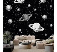pdghsdkgjh Papier peint mural intissé 3D Black Planet Starry Sky, motif décoratif pour salon, chambre, chambre d'enfant, bureau, couloir, 430 cm x 300 cm