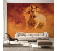 pdghsdkgjh Papier peint mural représentant un cheval au galop, orange, idéal pour une chambre ou un salon. Papier peint photo animalier, intissé, décoration murale, 250 cm x 175 cm.