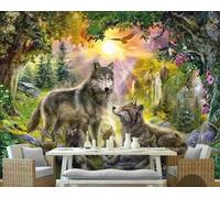 pdghsdkgjh Papier peint mural, tableau, arbres verts, loup, sticker mural 3D, affiche, décoration murale, grand format, chambre d'enfant, 300 cm x 210 cm
