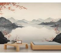 pdghsdkgjh Papier peint paysage montagne, lac et arbres à feuilles rouges pour une ambiance naturelle dans une chambre, un salon ou derrière un canapé ou une télévision, 200 cm x 140 cm