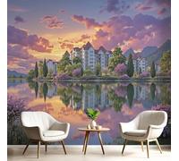 pdghsdkgjh Papier peint photo 3D mural, paysage lacustre au lever du soleil, décoration murale, autocollant mural pour fond TV, décoration murale pour salon, chambre, restaurant, 200 cm x 140 cm
