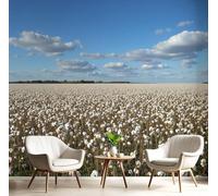 pdghsdkgjh Papier peint photo 3D pour chambre à coucher - Immenses champs de coton - Décoration de salon - Paysage naturel - Décoration murale - Bleu, 400 cm x 280 cm