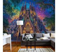 pdghsdkgjh Papier peint photo architectural fantastique, paysage de la cathédrale de Barcelone, effet 3D, papier peint bleu pour salon ou chambre, intissé, 150 cm x 105 cm