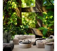 pdghsdkgjh Papier peint photo effet 3D motif pergola en bois et feuilles, intissé, vert, pour salon, chambre, chambre d'enfant, décoration murale derrière la télévision, 200 cm x 140 cm