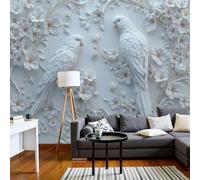 pdghsdkgjh Papier peint photo en relief 3D - Pour salon et chambre - Motifs d'oiseaux et de fleurs blancs avec effet 3D, beige, 400 cm x 280 cm